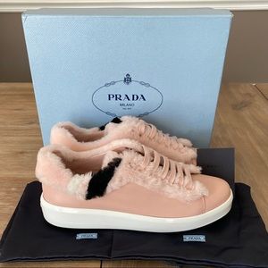 PRADA pink leather sneakers fur trim sz 40